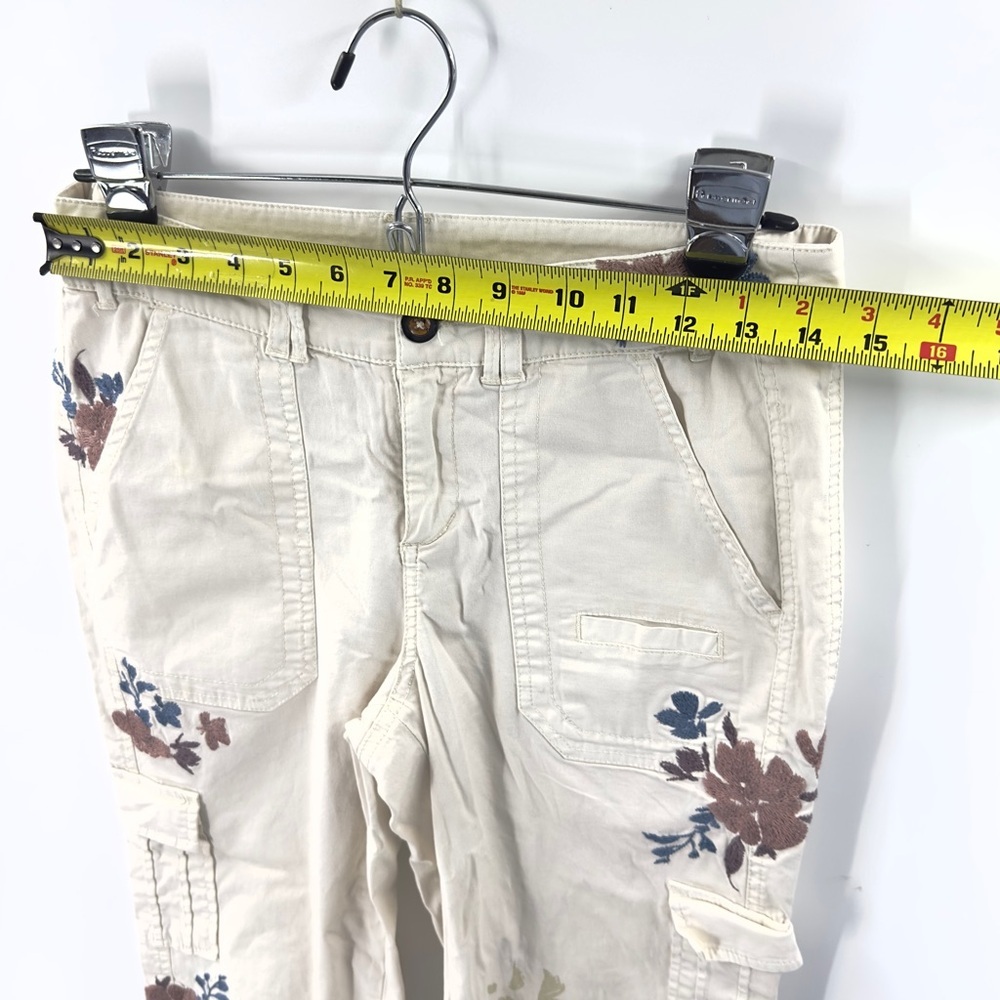 Sundance Floral Embroidered Cargo Pants Womens 4 Boho Utility Casual Stretch - Picture 8 of 11